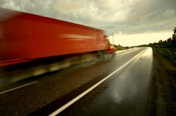 Truck driving in wet weather